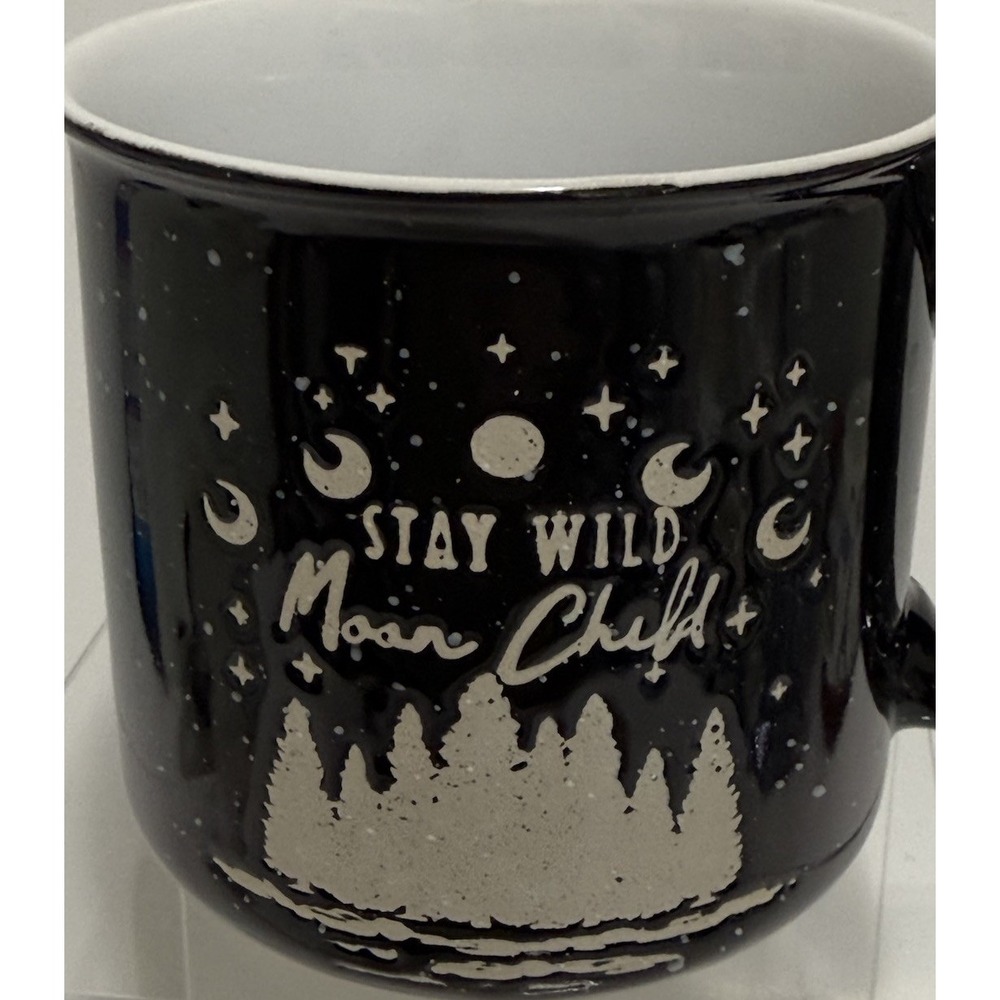 Market Finds "Stay Wild Moon Child" Black Ceramic Coffee‎ Mug Forest Stars